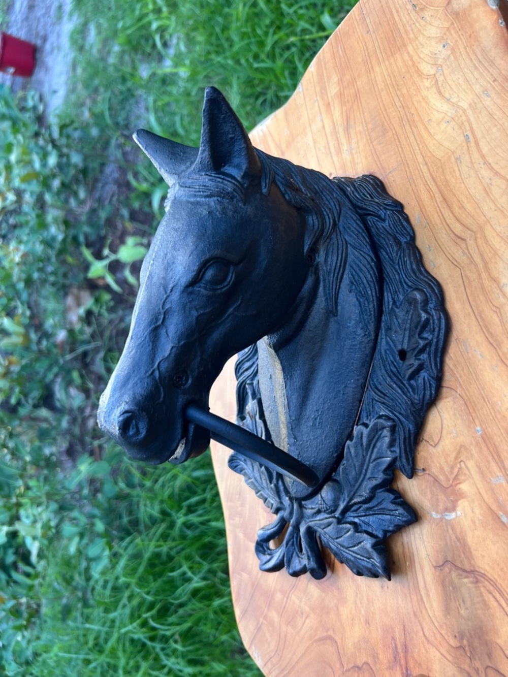 Vintage Ornamental Black Horse Head Wall Hook Very heavy!